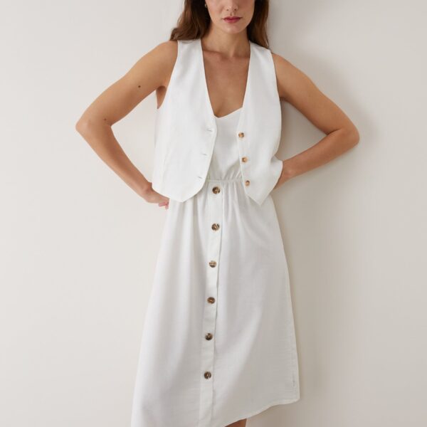 Vestido Midi Alcinha e Laço Costas - Off-white