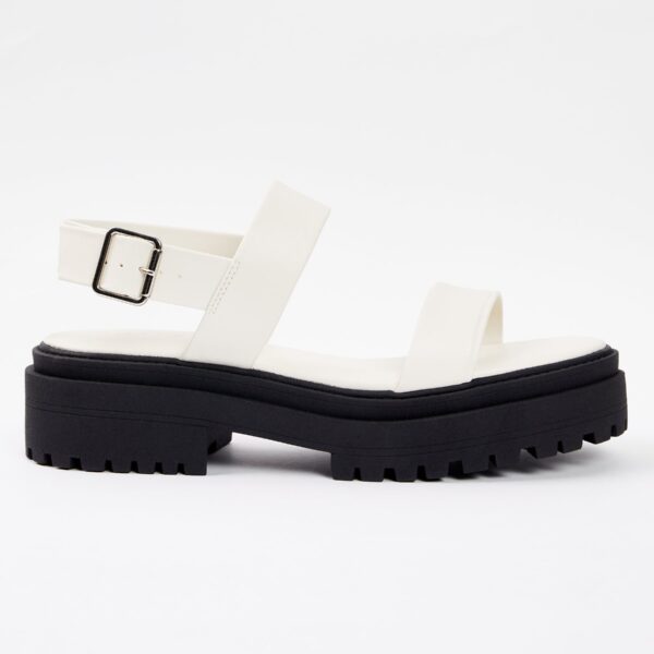 Sandália Tratorada Duas Tiras com Fivela - Off-white