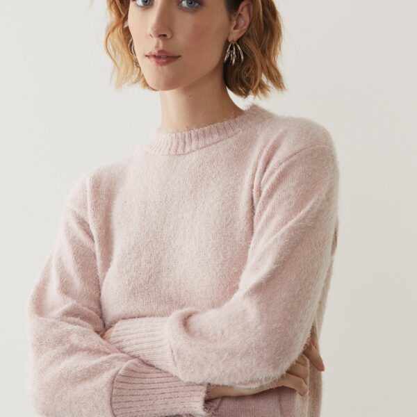 Suéter Tricot Decote Redondo - Rosa Claro
