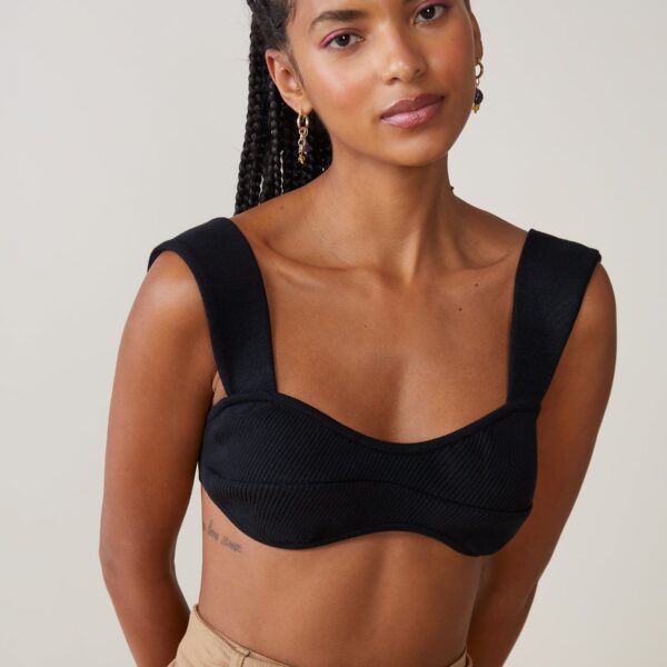 Top Curto de Tricot Alças Largas - Preto