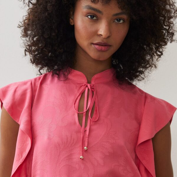 Regata Manga Babado  de Jacquard - Coral