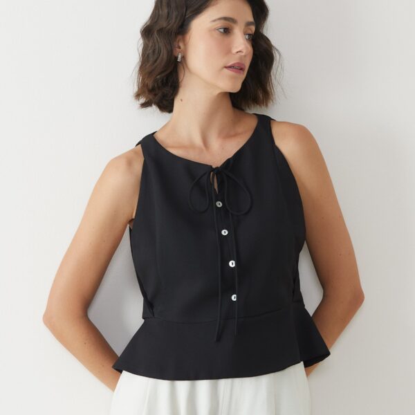 Regata Halter Gola Careca com Amarração - Preto