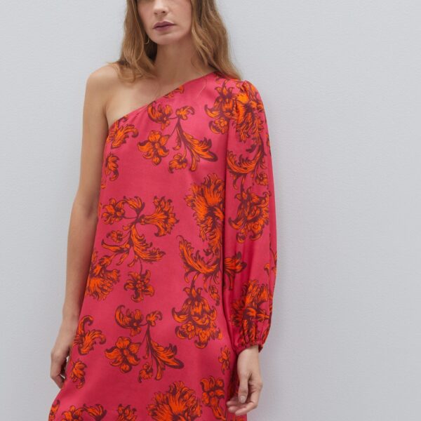 Vestido Curto Amplo de Um Ombro Só  - Tapestry Floral