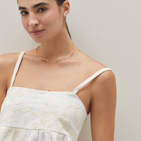 Regata Alça Fina de Linho Bordado  - Off-white