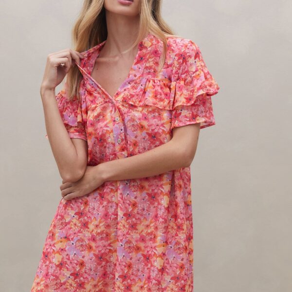 Vestido Curto Estampado  - Watercolor Splash Flowers