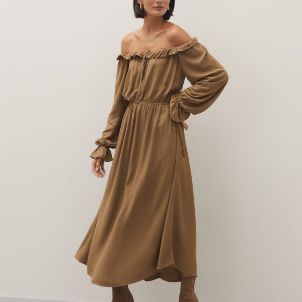 Vestido Midi Ombro a Ombro - Verde Militar