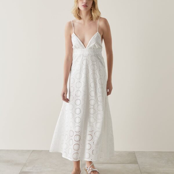 Vestido Longo de Laise Frente Única  - Off-white