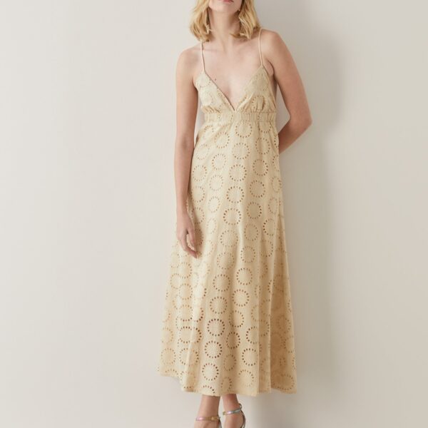 Vestido Longo de Laise Frente Única  - Natural