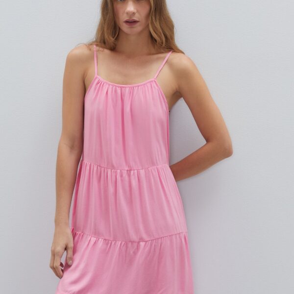 Vestido Curto de Alça com Recortes  - Rosa