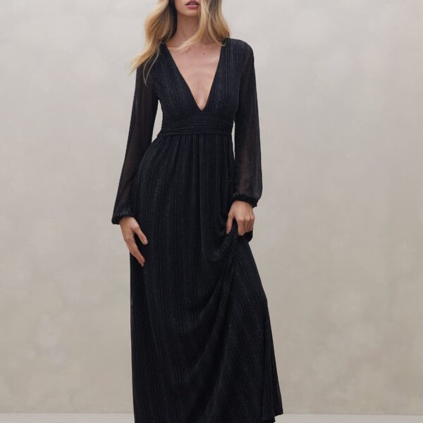 Vestido Longo Tule com Lurex - Preto