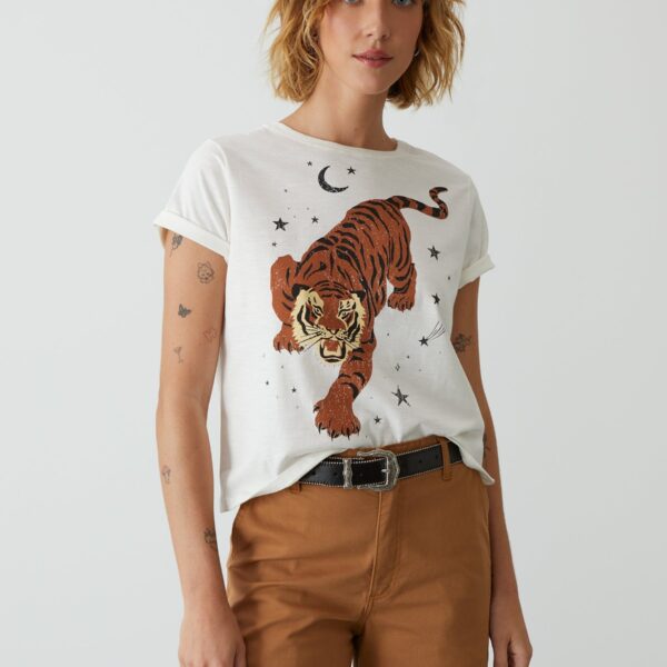 T-shirt Ampla Estampada - Off-white