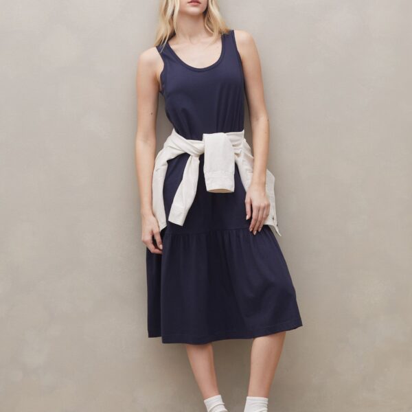 Vestido de Malha com Decote U - Azul Marinho