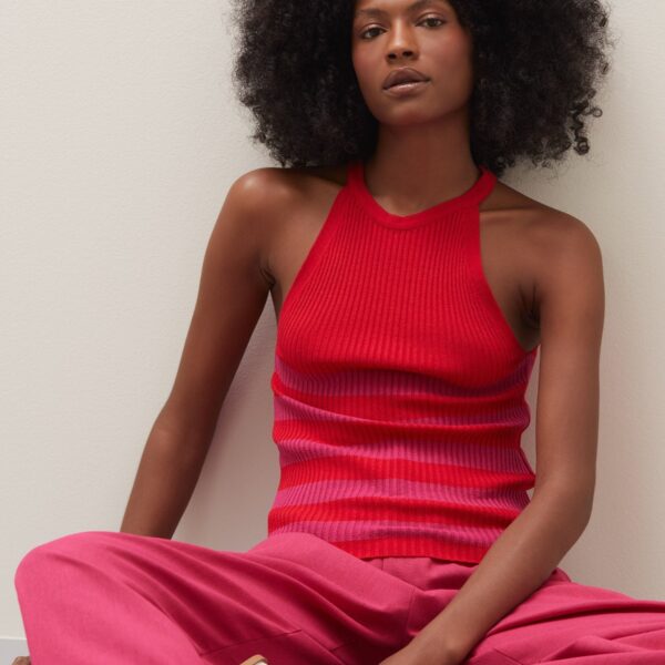 Regata Halter Neck de Tricot - Rosa e Vermelho