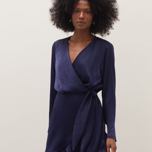 Vestido Curto Transpassado Decote V - Azul