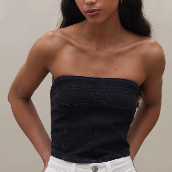 Top sem Alça Jeans - Preto