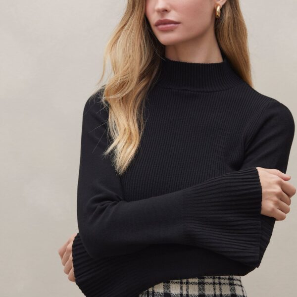 Suéter Manga Sino de Tricot - Preto