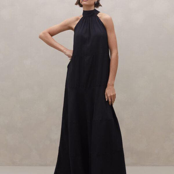 Vestido Longo sem Manga de Linho - Preto