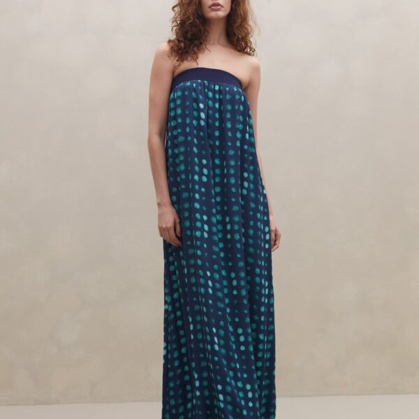 Vestido Longo Amplo sem Manga - Organic Poá Big