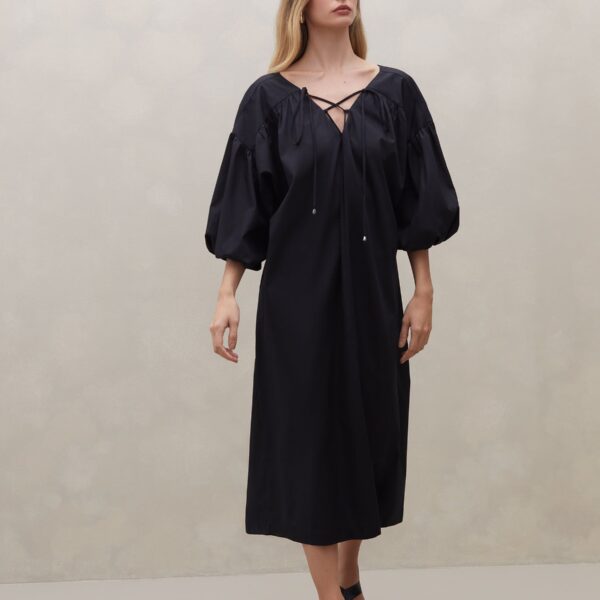 Vestido Midi Manga Bufante - Preto