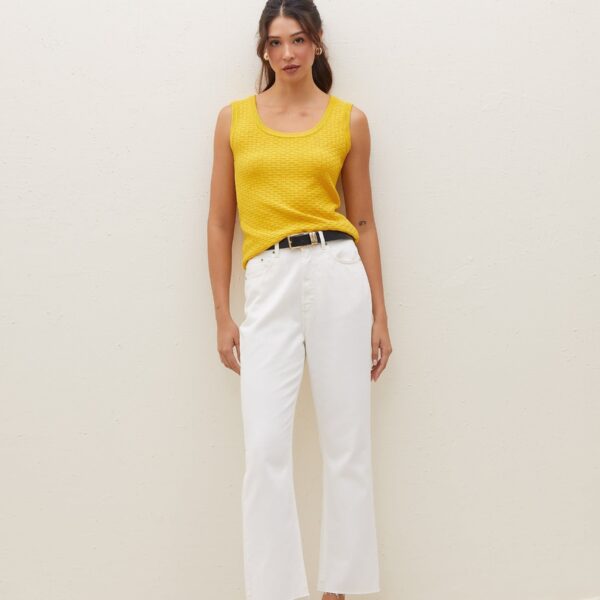 Regata Tricot Decote U Texturizada - Amarelo